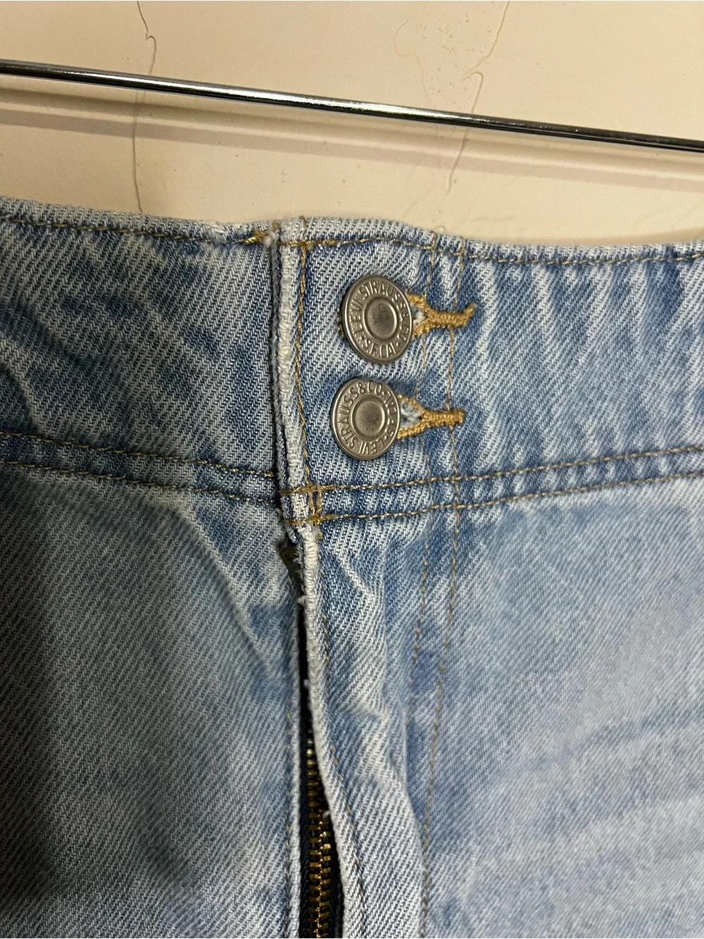 Levi's High Waisted Mom Two Button Light Wash Denim Shorts